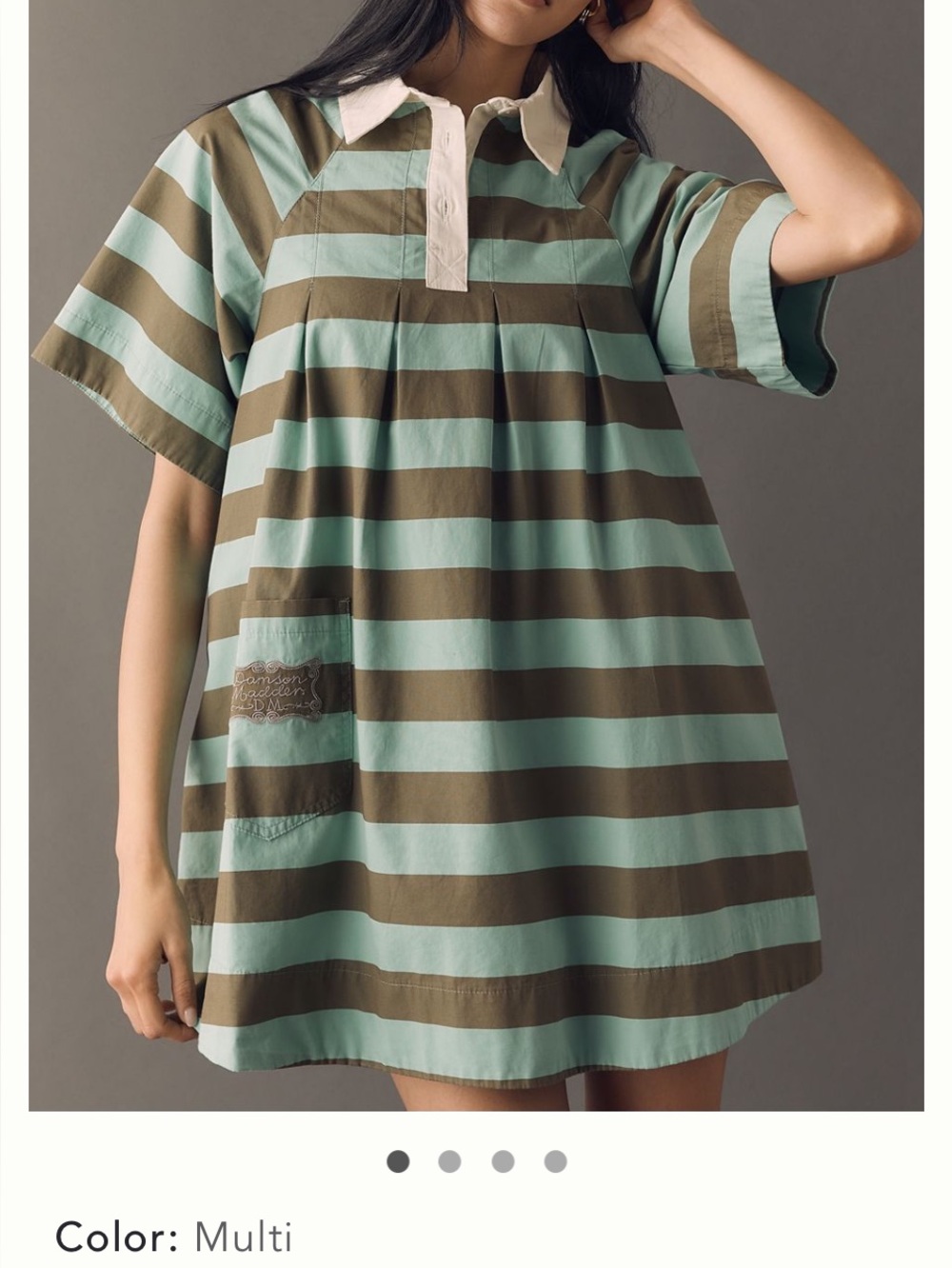 Womens Striped Polo Dress - Mint Green and Olive Damson Madder by Anthropologie - Picture 3 of 11